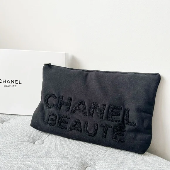 Chanel large black cotton soft beauty bag/cosmetic bag - Picture 1 of 4
